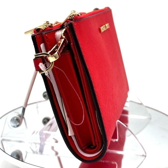 Michael Kors Large Double Zip Wallet Wristlet Red/Gold - Picture 4 of 9